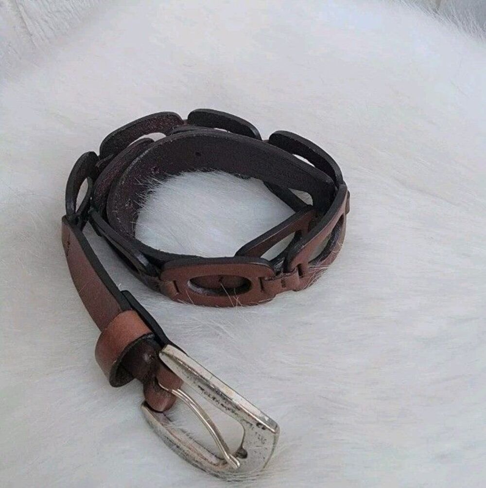 Fossil brown leather link belt wmns sz small